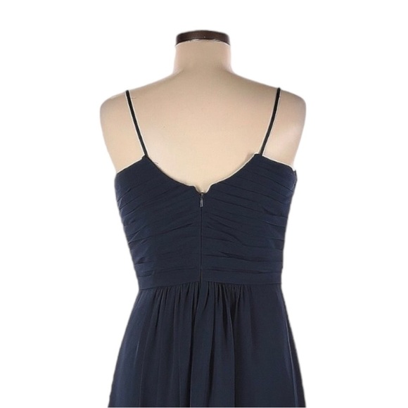 Bill Levkoff Navy Chiffon Pleated Maxi Dress 10 Formal Evening Bridesmaid Gown - Picture 4 of 10